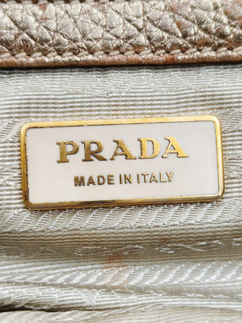 Prada Vitello Daino Metallic Gold Pebbled Leather Satchel Bag